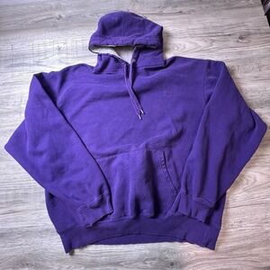 Champion Hoodie Mens XL Purple Pullover Fleece Logo Kangaroo Pocket Sweatshirt